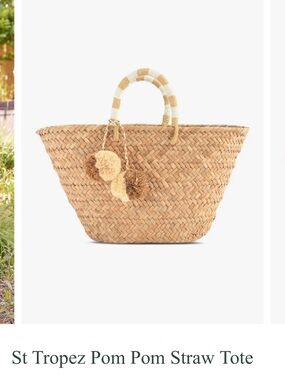 Brand New Kayu St Tropez Pom Pom Straw Tote - Natural/Tan